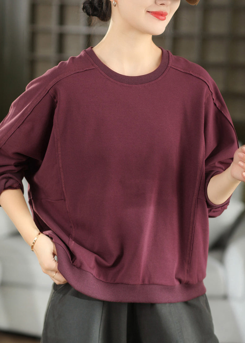 Casual Orange O Neck Patchwork Cotton Pullover Tops Fall