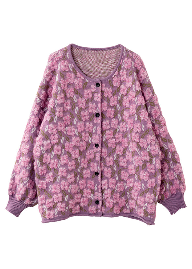Casual Pink Button Cotton Knit Cardigans Spring