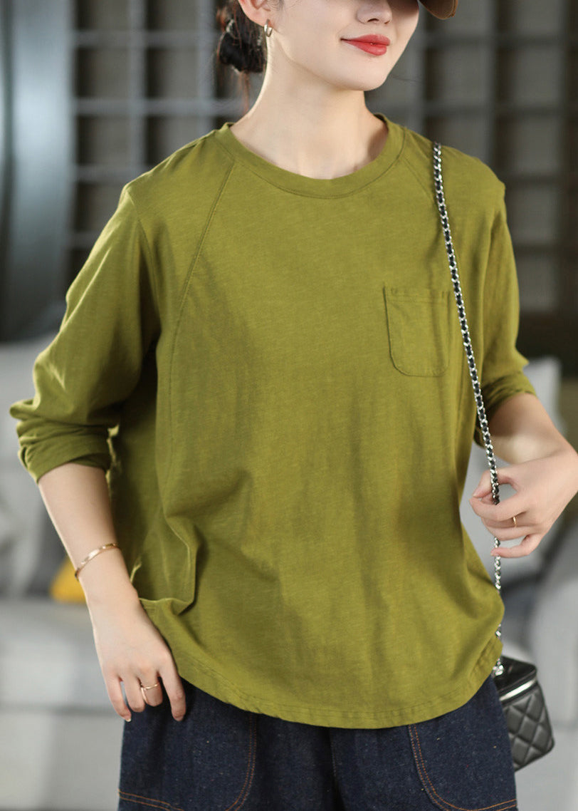 Casual Pink O Neck Patchwork Cotton T Shirts Fall