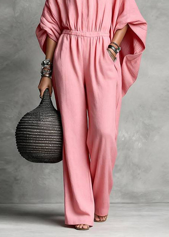 Casual Pink Patchwork High Waist Solid Jumpsuits Fall