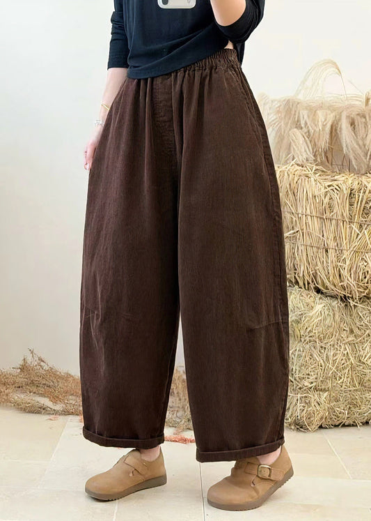 Casual Purple Pockets Patchwork Elastic Waist Corduroy Pants Autumn
