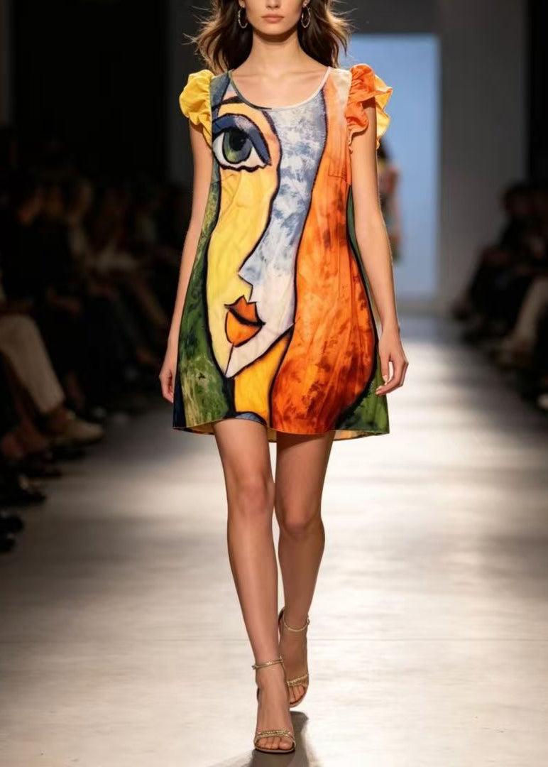 Casual Rainbow Patchwork Mid Dresses Summer