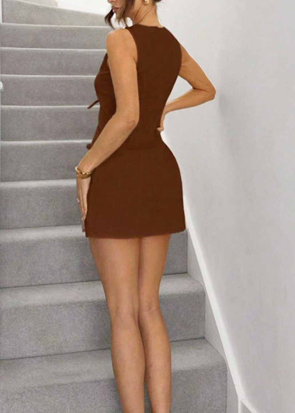 Casual Red Wraped Cotton Mini Dress Sleeveless