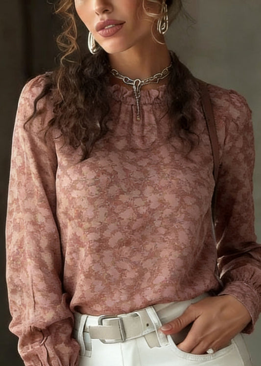 Casual Ruffled Patchwork Print Shirt Spring