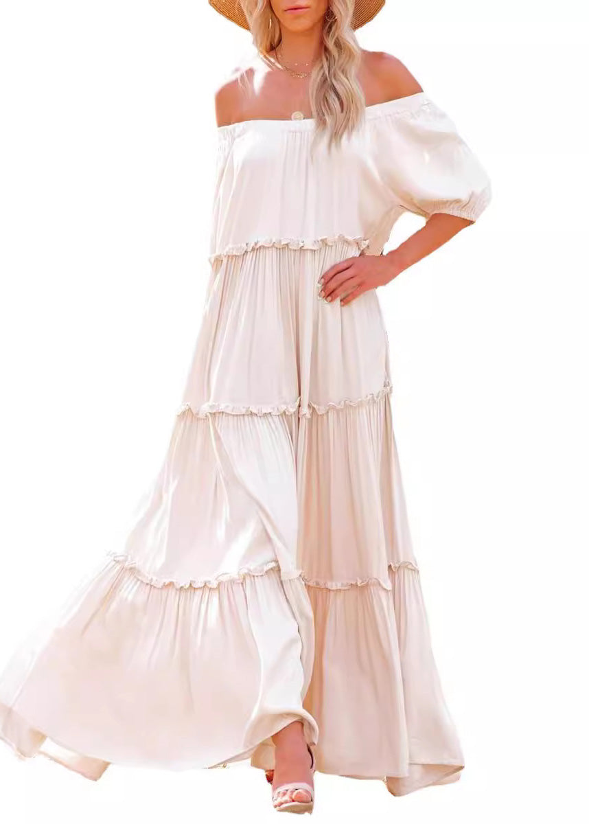Casual Slash Neck Ruffled Patchwork Cotton Long Dresses Summer