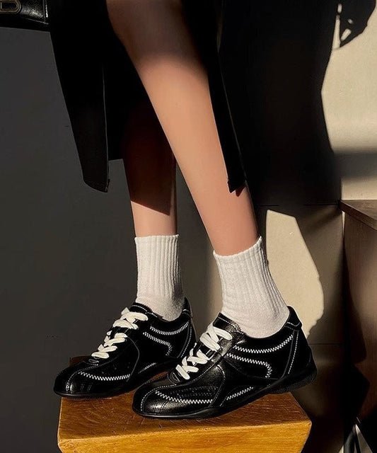 Casual Splicing Wedge Shoes Red Cowhide Leather Lace Up