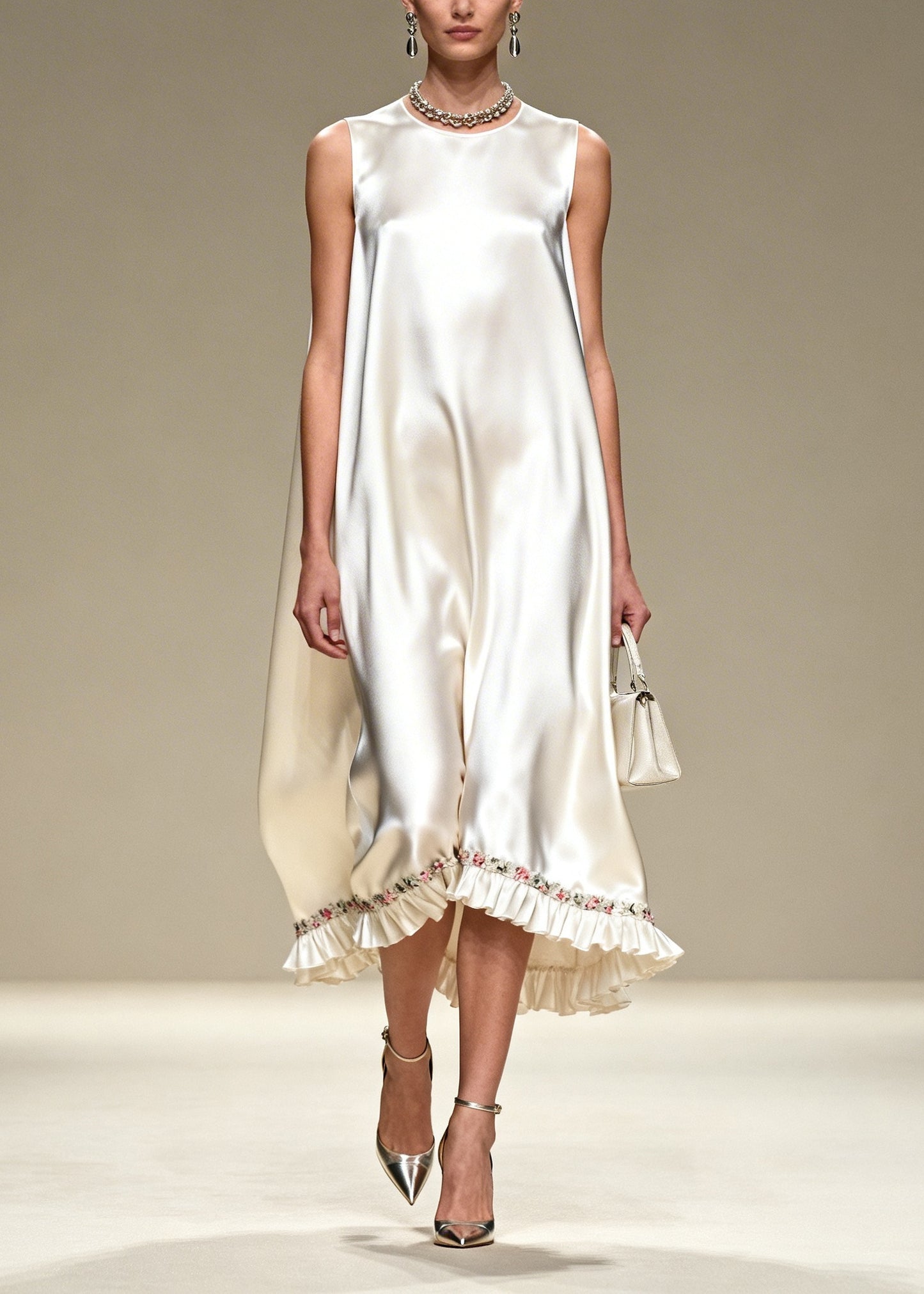 Casual White Oversized Draping Silk Dress Sleeveless
