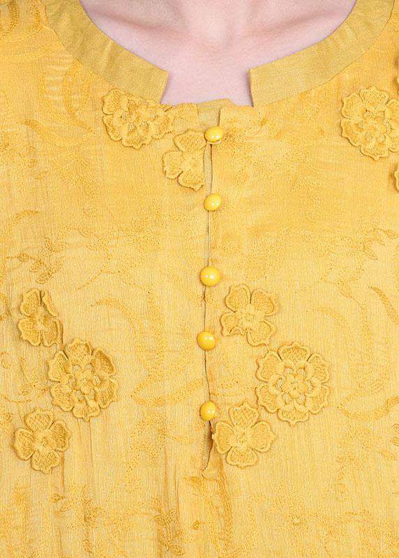 Casual Yellow 3D Floral Summer Linen Dress - SooLinen