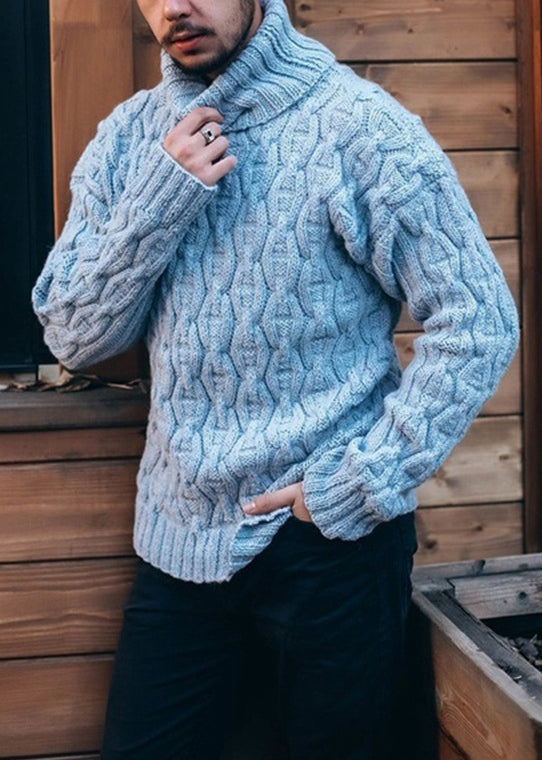 Casual Yellow Thick Cable Knit Men Sweater Tops Turtleneck Winter