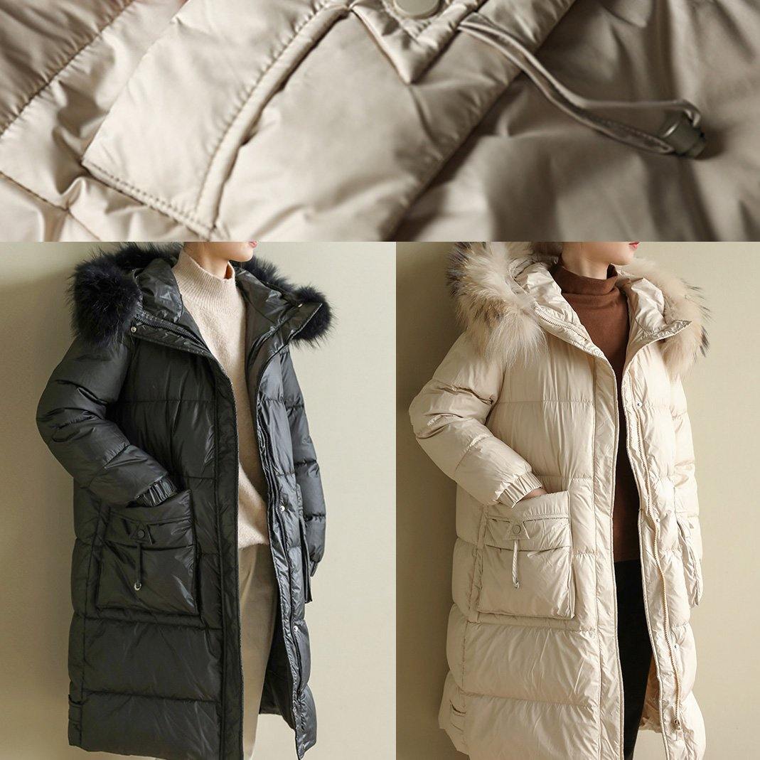 Casual beige warm winter coat oversize hooded winter jacket faux fur collar New winter outwear - SooLinen