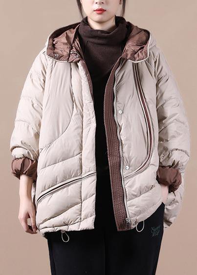Casual casual down jacket overcoat khaki hooded pockets goose Down coat - SooLinen