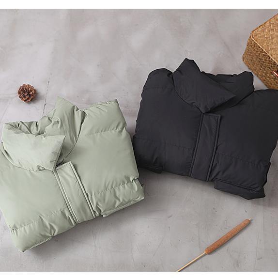 Casual green down coat winter trendy plus size down jacket two pocketsstand collar Jackets - SooLinen
