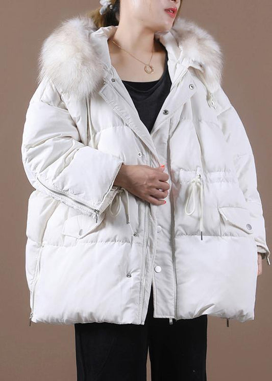 Casual plus size snow jackets winter outwear white hooded fur collar goose Down coat - SooLinen