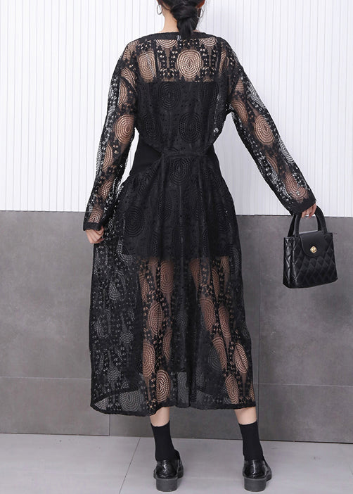 Chic All Black Ensemble Featuring Lace Jacquard Dress Fall