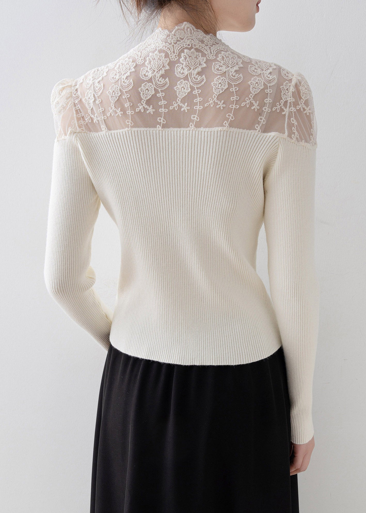 Chic Apricot V Neck Lace Patchwork Knit Sweater Spring