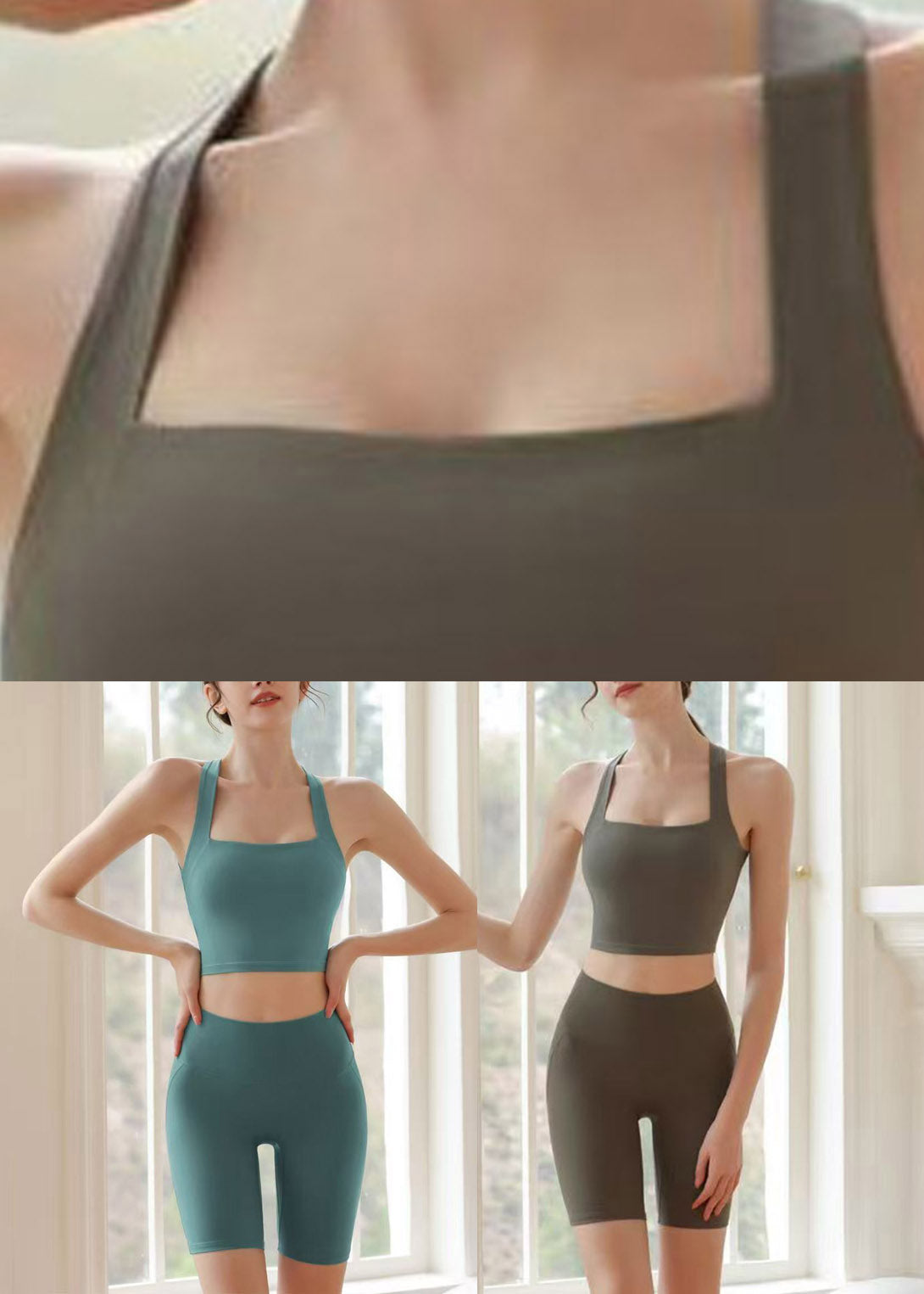 Chic Army Green Tummy Control Sports Bra And Leggings Set Suit