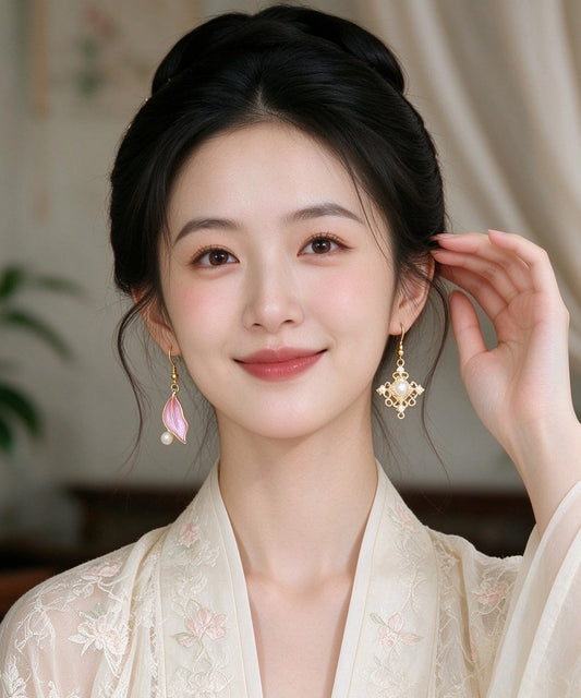 Chic Asymmetrical Design Metal Pearl Drop Earrings