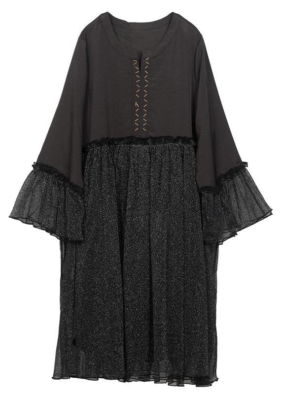 Chic Black Flare Sleeve Chiffon Patchwork Summer Dress - SooLinen