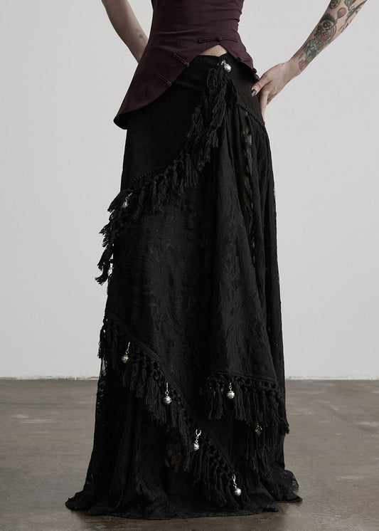 Chic Black High Waist Draping Tulle A Line Skirt
