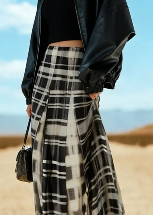 Chic Black White Plaid A Line Skirt Spring