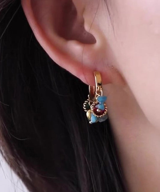 Chic Blue Copper Overgild Asymmetrical Natural Stone Hoop Earrings