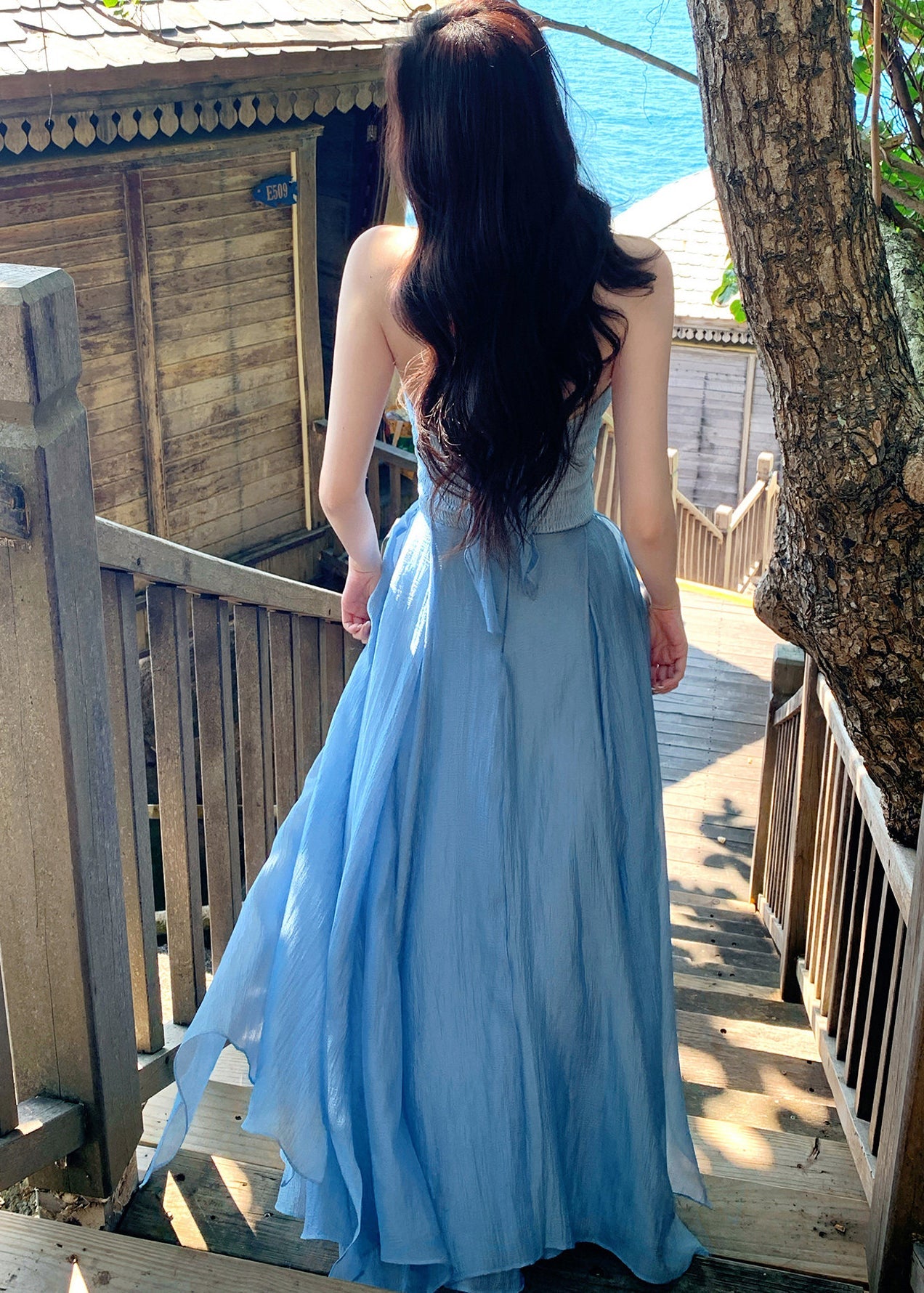 Chic Blue Halter Exra Large Hem Chiffon Maxi Dress Summer