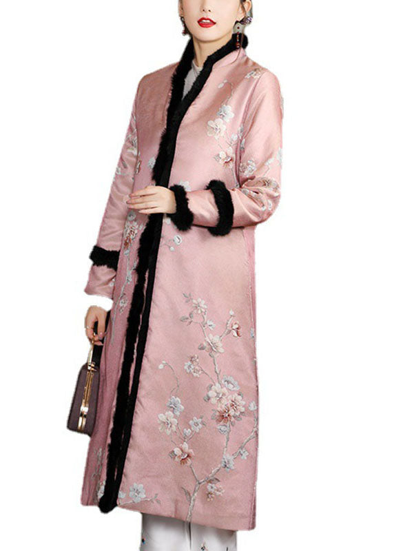 Chic Blue Jacquard Pockets Thick Winter Cotton Parkas Long sleeve