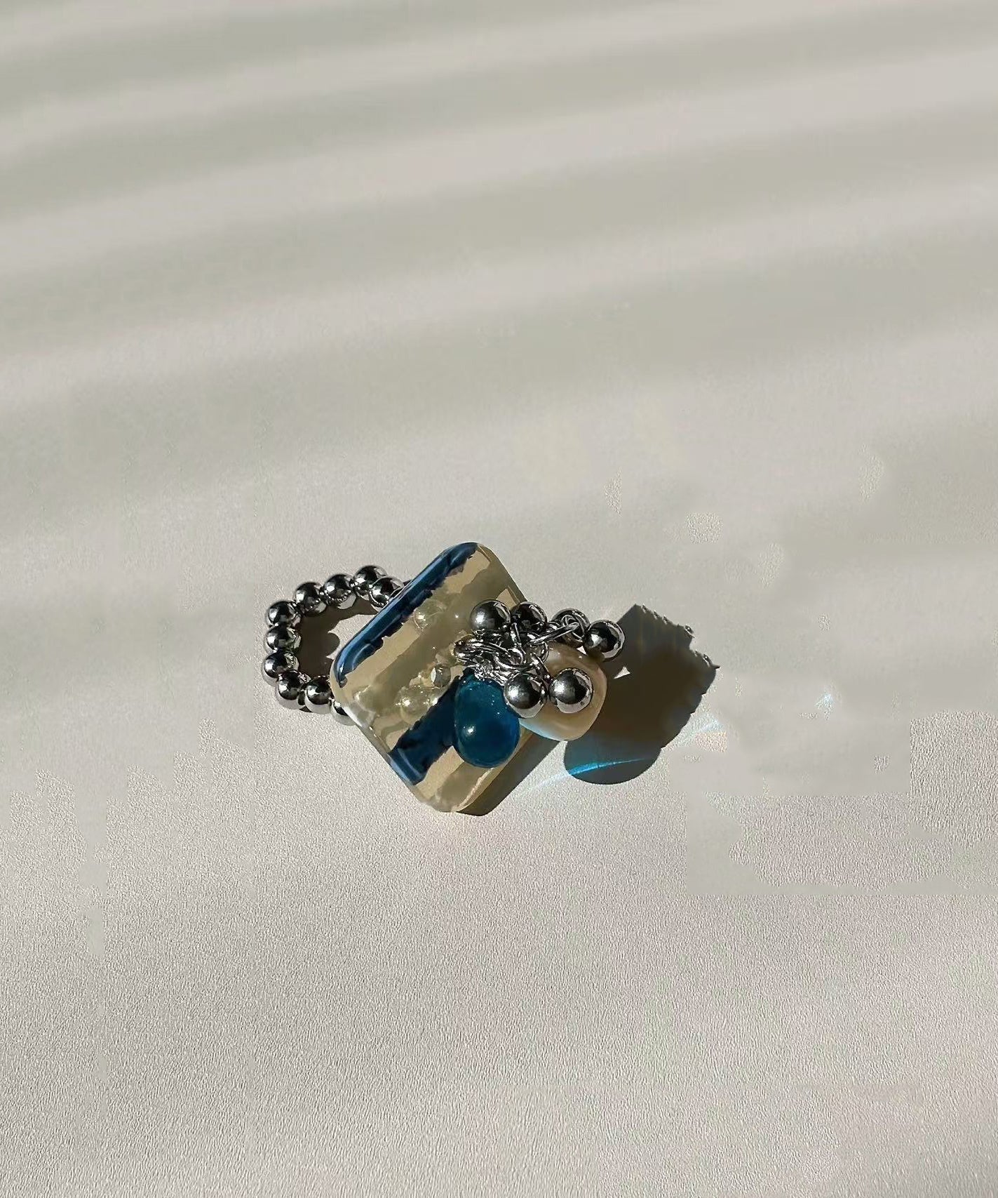 Chic Blue Titanium Stee Acrylic Tassel Stretch Rings