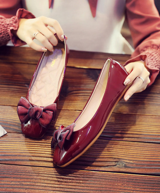 Chic Bow Flat Shoes For Women Black Faux Leather