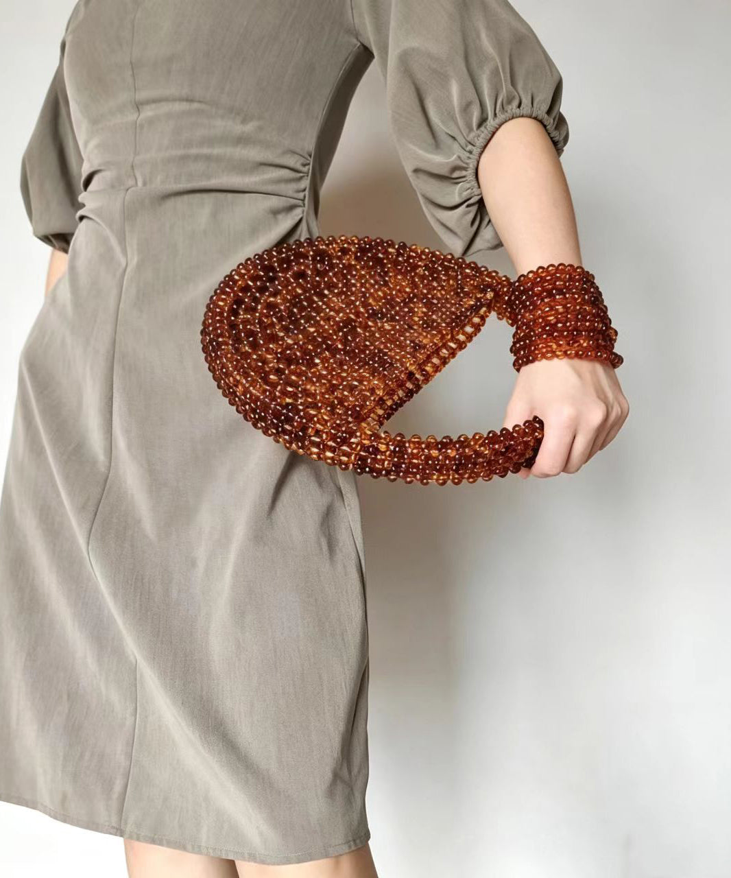 Chic Brown Beading Weave Circular Cut Out Tote