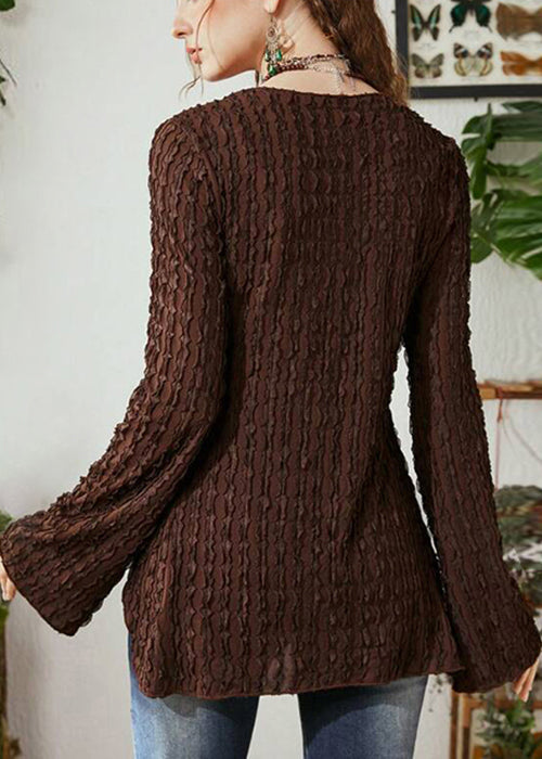 Chic Brown Butterfly Lace Up Patchwork Knitting Cotton Cardigan Spring