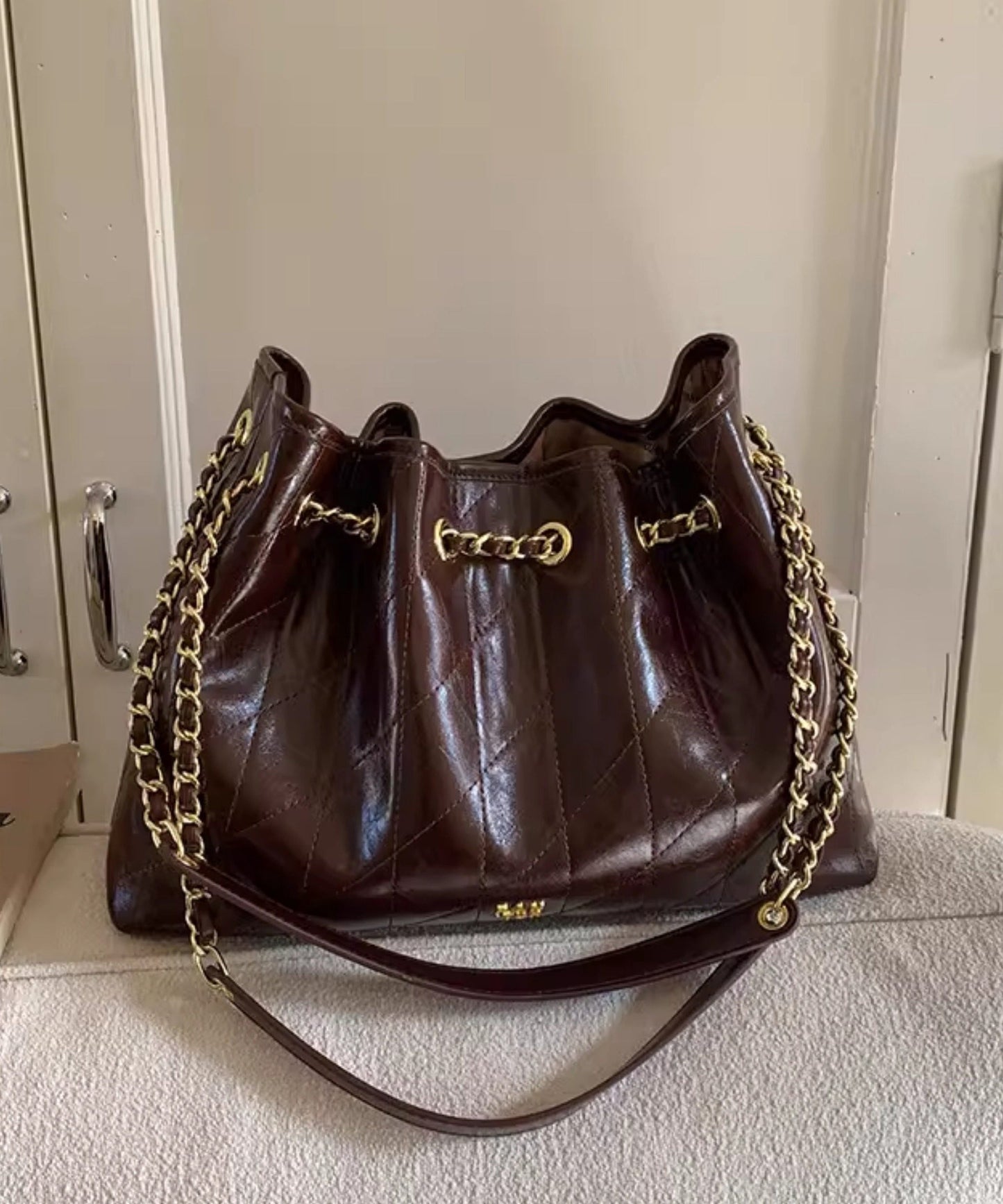 Chic Chocolate Plaid Large Capacity Faux Leather Flap Bag