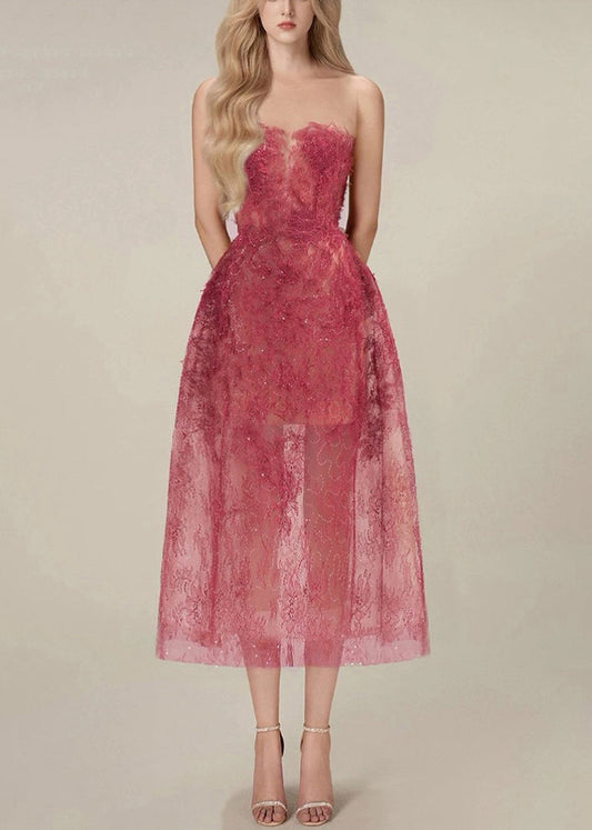 Chic Cold Shoulder Sequins High Waist Lace Long Dress Sleeveless