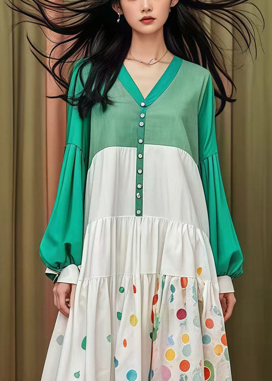 Chic Colorblock Oversized Patchwork Cotton Holiday Dress Fall