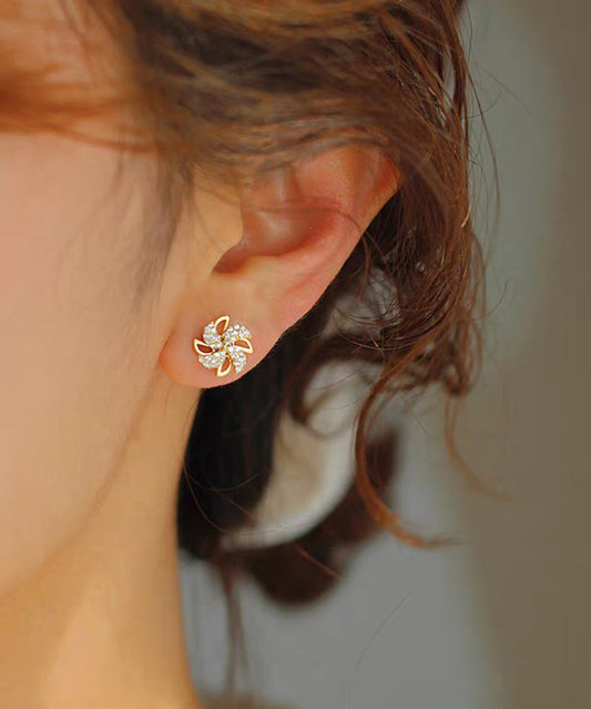 Chic Gold Copper Alloy Zircon A Spinning Windmill Stud Earrings