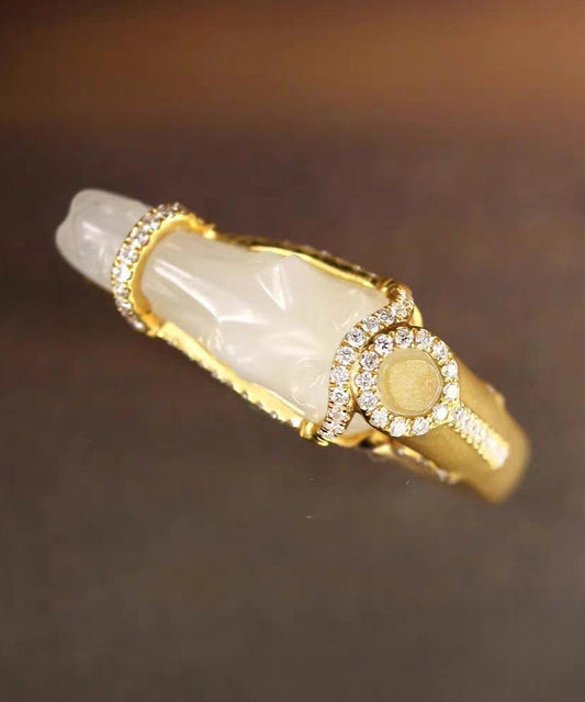 Chic Gold Horse Head Jade Zircon 14K Gold Rings