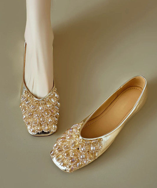 Chic Gold Square Toe Zircon Women Splicing Flat Shoes