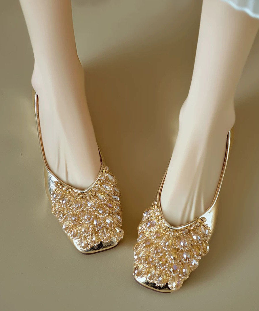 Chic Gold Square Toe Zircon Women Splicing Flat Shoes
