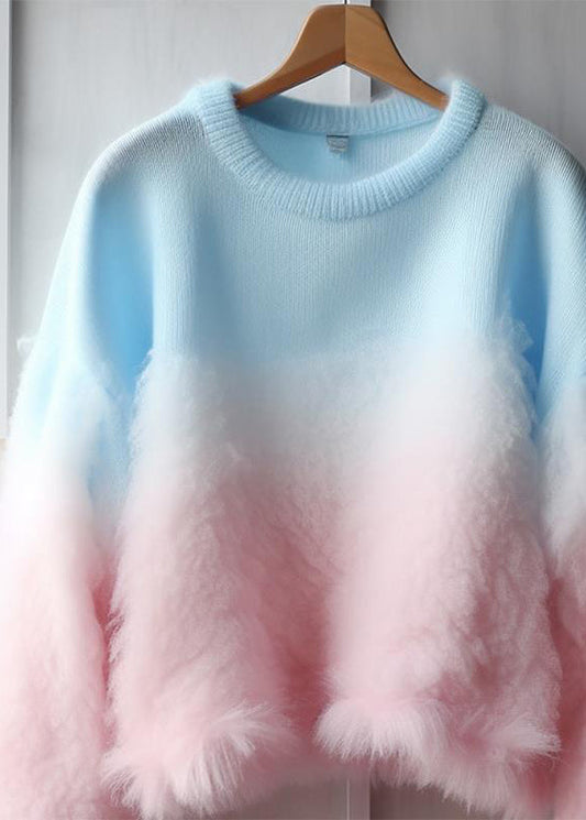 Chic Gradient Color Fluffy Cozy Cotton Knit Sweaters Fall