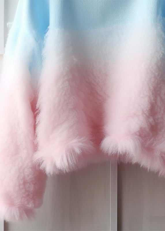 Chic Gradient Color Fluffy Cozy Cotton Knit Sweaters Fall