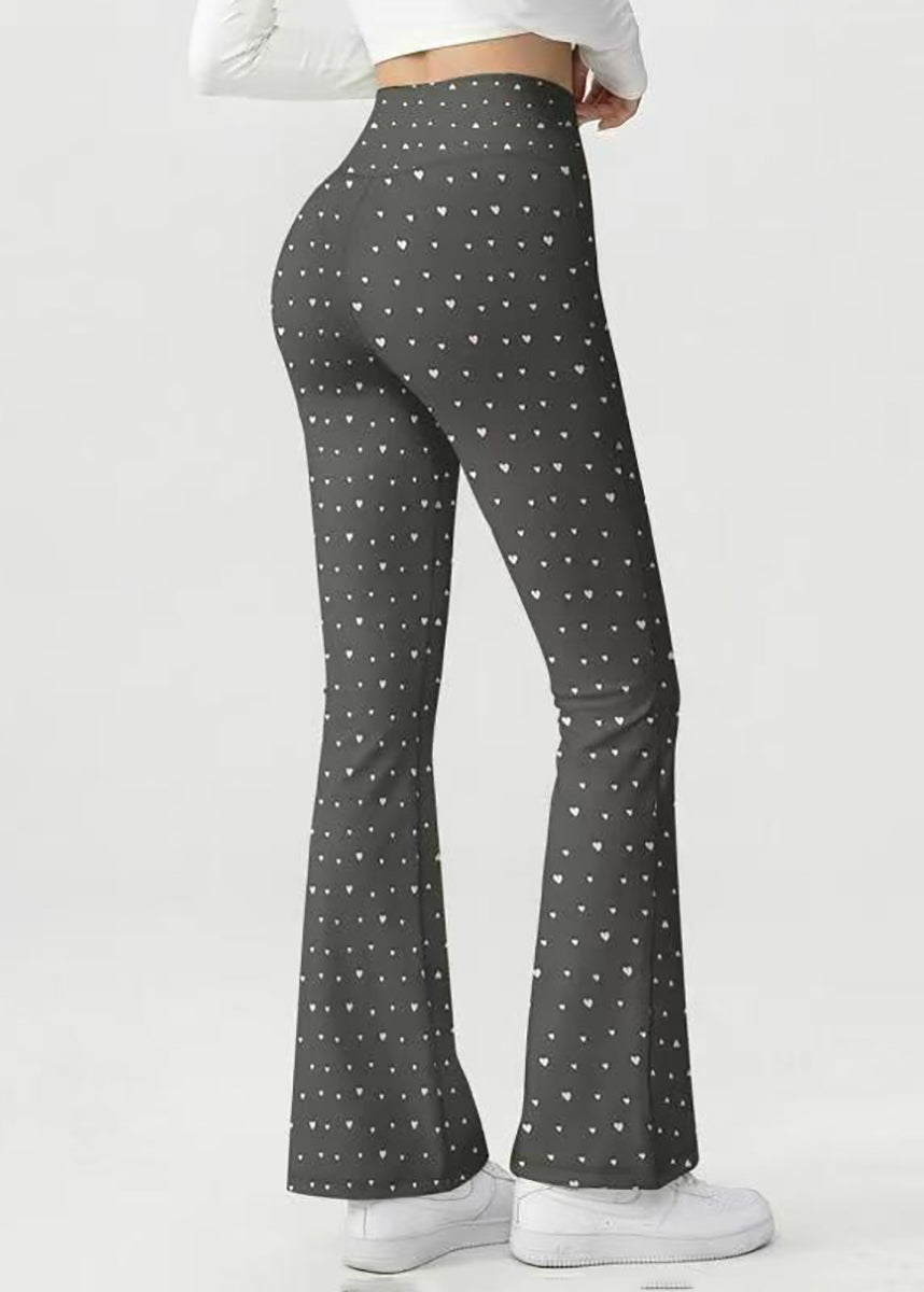 Chic Grey Heart Print Super Stretch High Waist Butt Scrunch Flare Yoga Pants