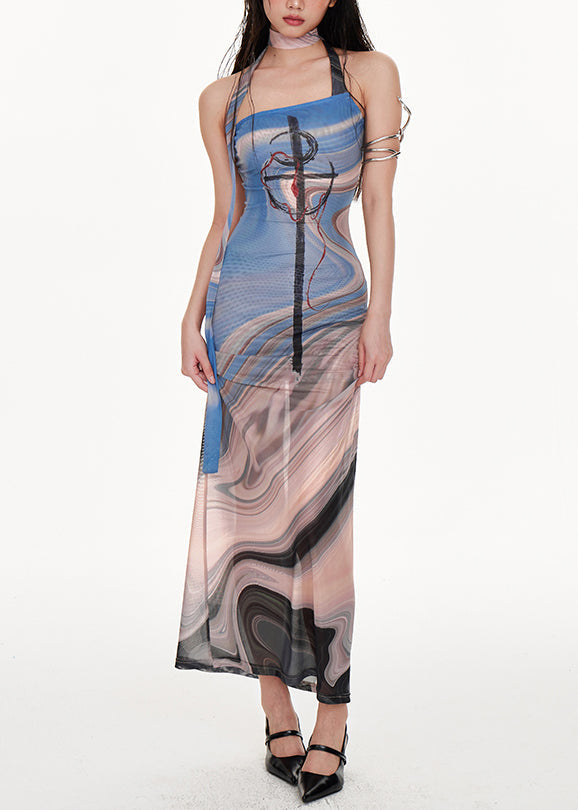 Chic Grey One Shoulder Patchwork Tulle Dress Sleeveless