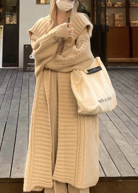 Chic Grey Peter Pan Collar Long Knit Loose Cardigans Spring