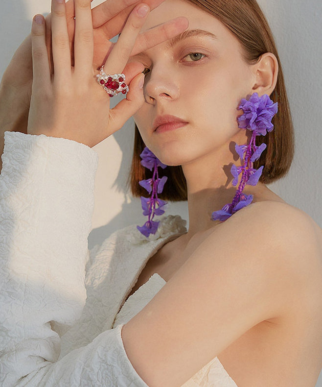 Chic Lavender Flower Tasseled Drop Earrings