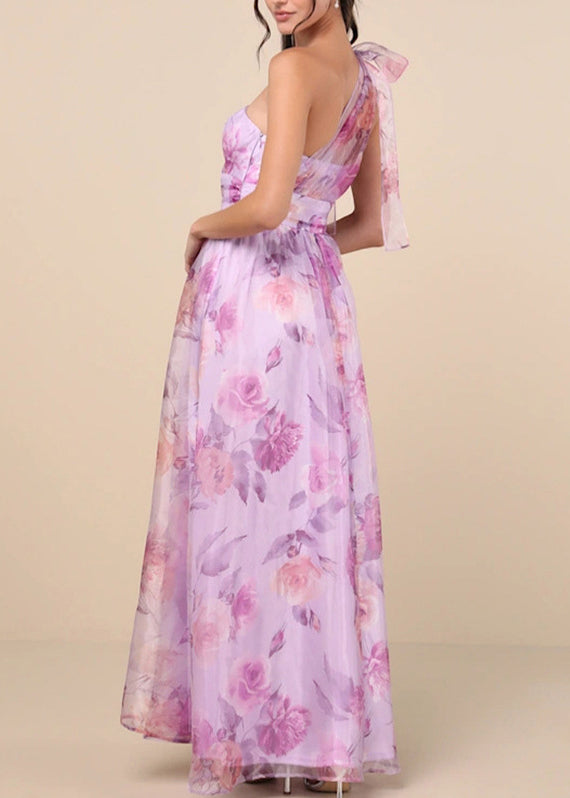 Chic Light Purple Asymmetrical Side Open Chiffon Party Dress Sleeveless