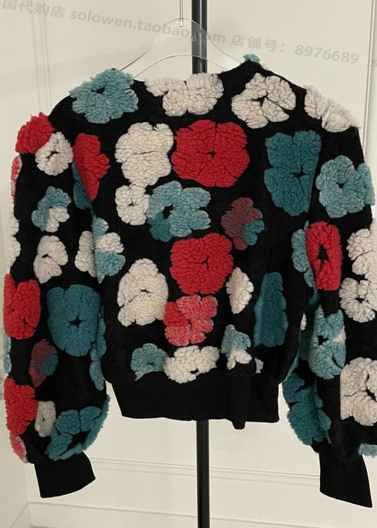 Chic Rose O Neck Button Faux Fur Short Coat Spring