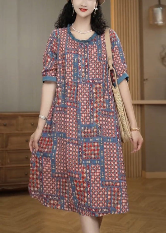 Chic Ruffled Print Cotton A Line Dress Summer