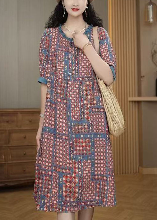 Chic Ruffled Print Cotton A Line Dress Summer