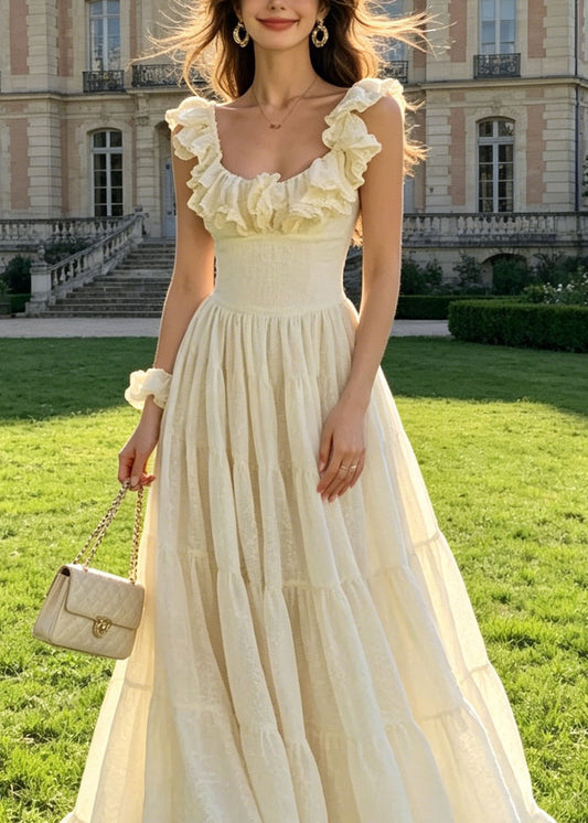 Chic Ruffled Wrinkled Patchwork Cotton Ankle Dress Summer