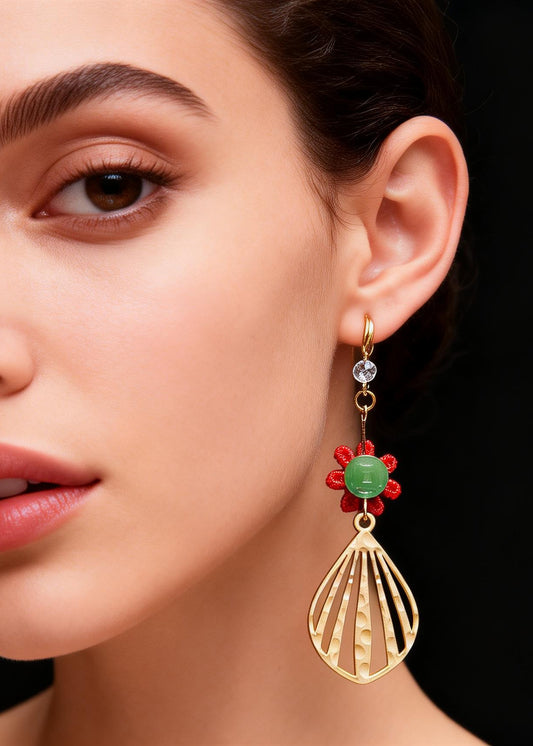 Chic Sector Gilding Fine Sunflower Jade Drop Earrings